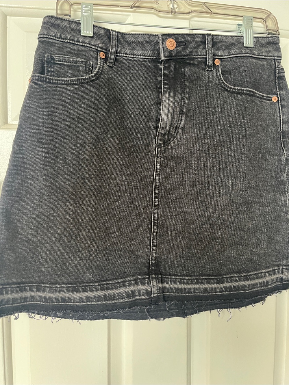 LOFT Washed Black Denim Mini Skirt